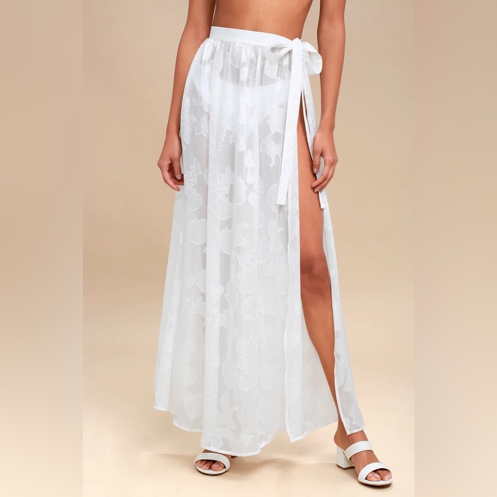 Take the Caicos White Shell Print Cover-Up Maxi Skirt